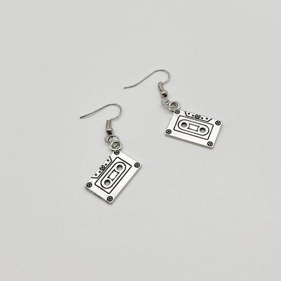 Silver Cassette Tape Earrings - Picture 4 of 6